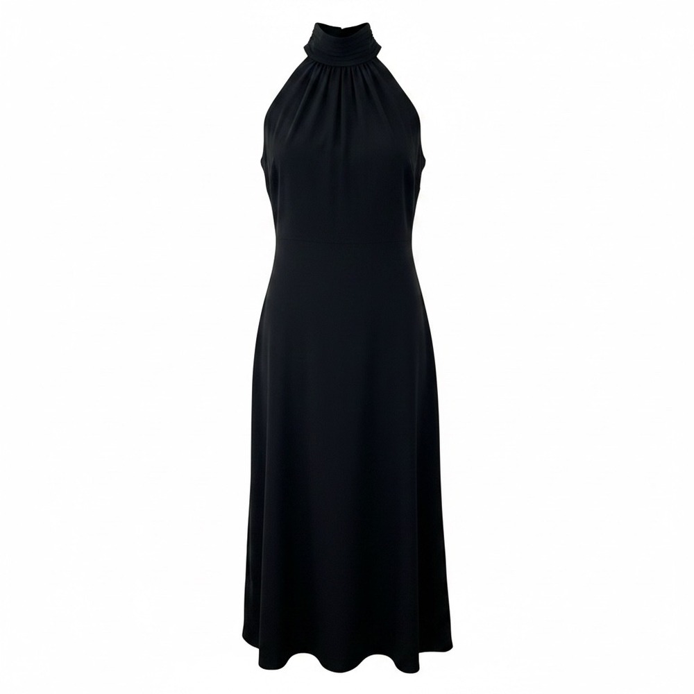 Lauren Ralph Lauren Dress Womens 10 Black Halter Mock Neck Midi Cocktail LBD